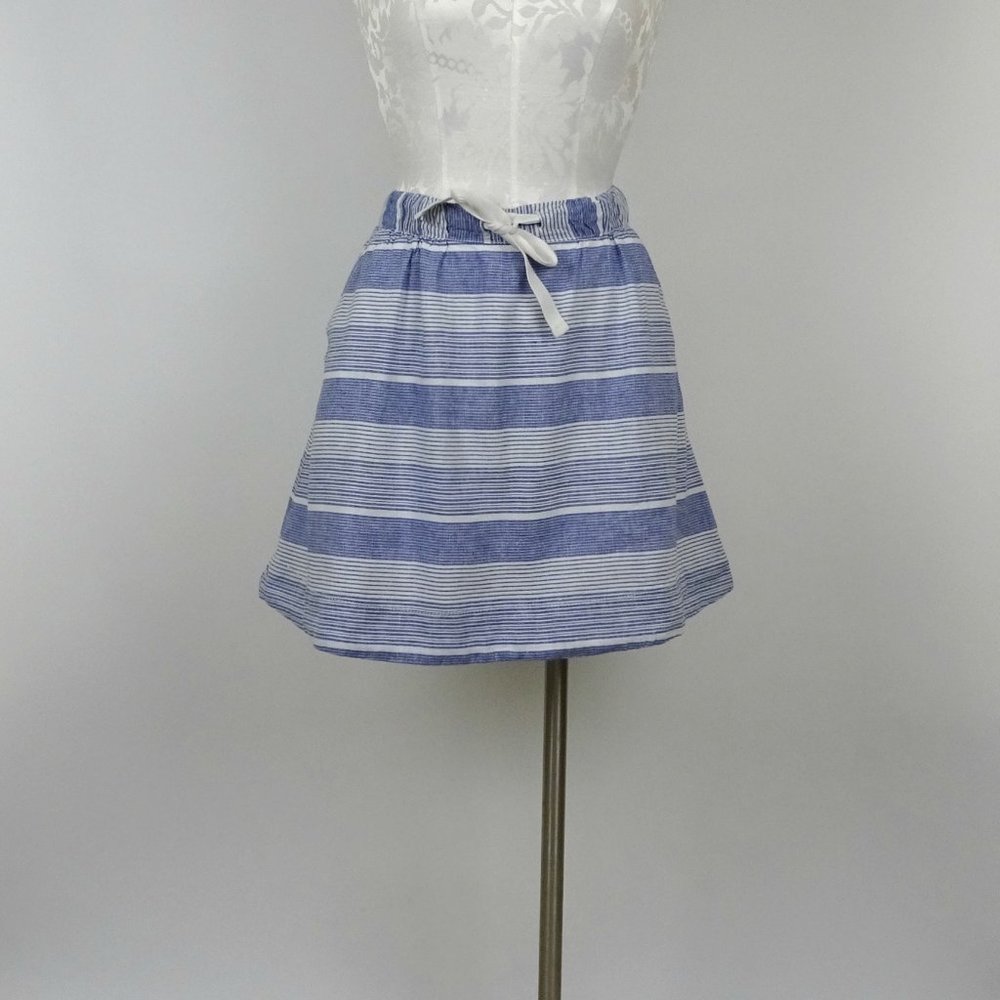 Gap Striped Linen Mini Skirt M 8 10 Pockets Blue - Picture 2 of 5